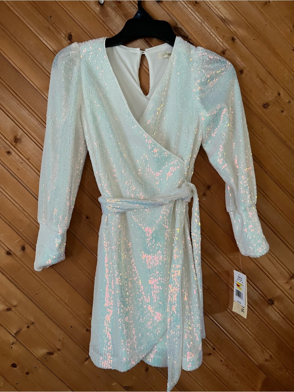 Rewind Iridescent Sequin Wrap Mini Dress - White